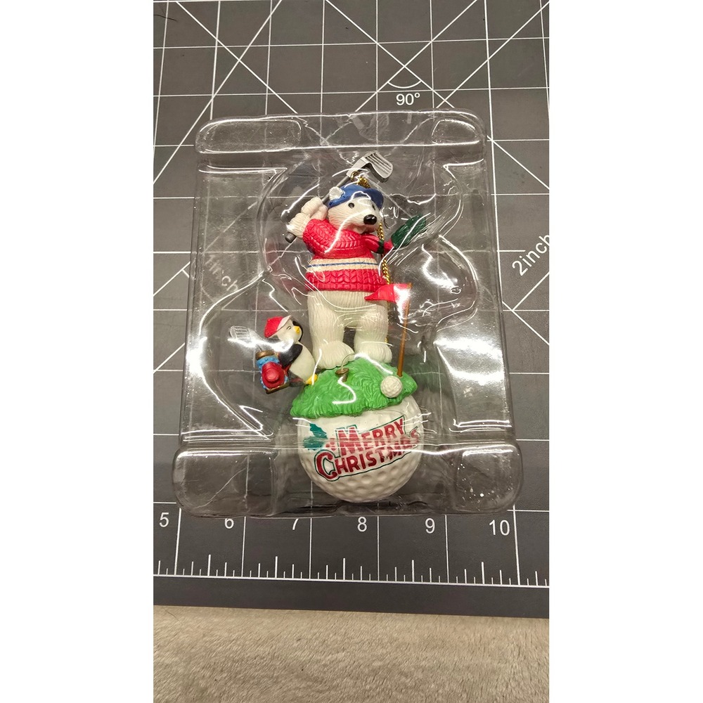 Vintage Polar Bear Golfing Christmas Ornament Penguin Caddy Golf Ball Base